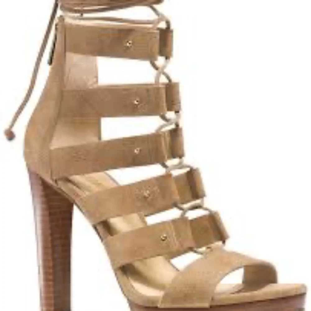 MICHAEL KORS Sofia Lace Up Platform Gladiator Sandal Tan Desert Brown 11